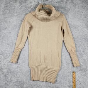 Vintage Cami Sweater Womens Small Beige Turtleneck Tunic Ribbed Knit Long Lagen